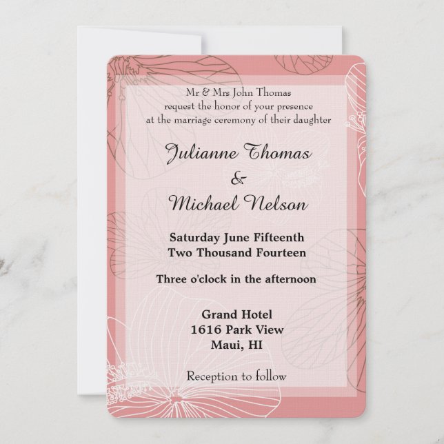 Invitation Mariage floral rose esquissé (Devant)
