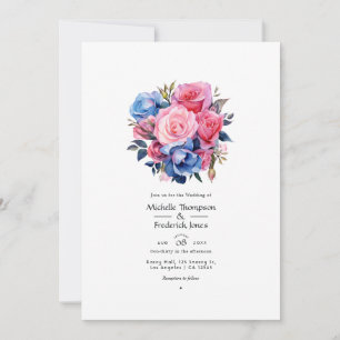 Invitation Mariage floral rose et bleu