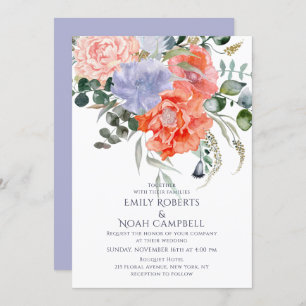 Invitation Mariage floral rose et bleu clair