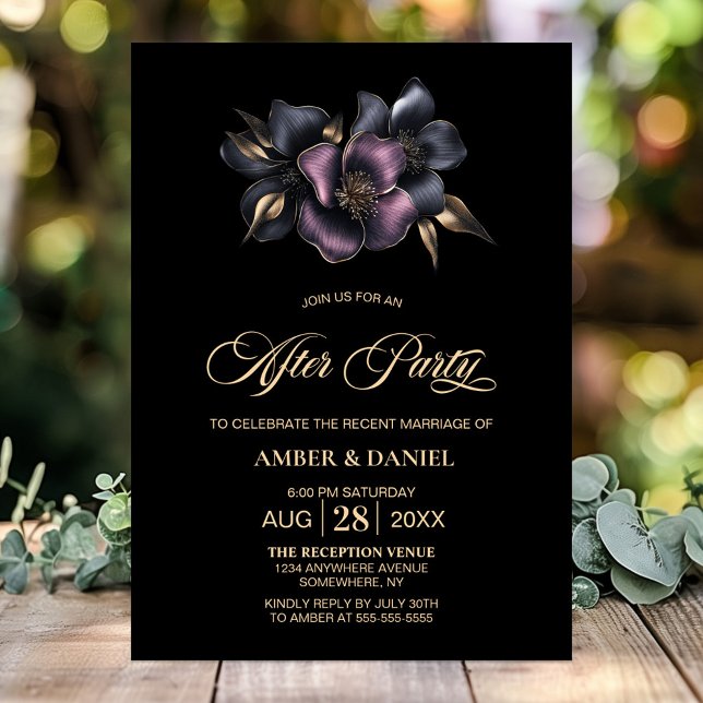 Invitation Mariage floral rose et gris poussiéreux après la f (Créateur téléchargé)