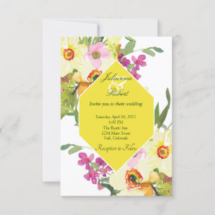 Invitation Mariage floral rose et jaune