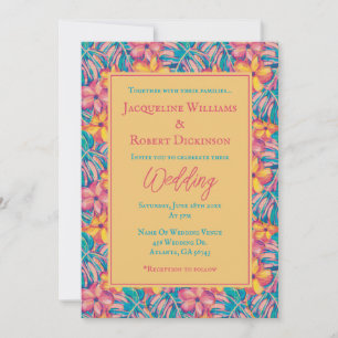 Invitation Mariage floral rose et jaune tropical