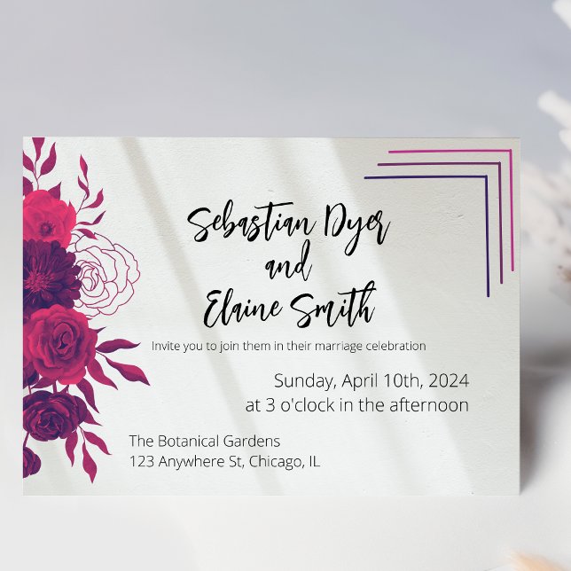 Invitation Mariage floral rose et magenta clair (Créateur téléchargé)