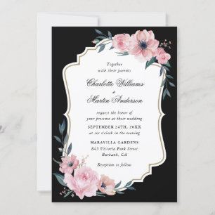 Invitation Mariage floral rose et noir