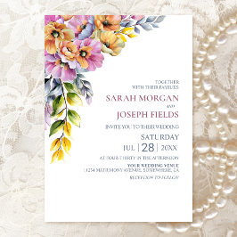 Invitation Mariage floral rose et orange vibre