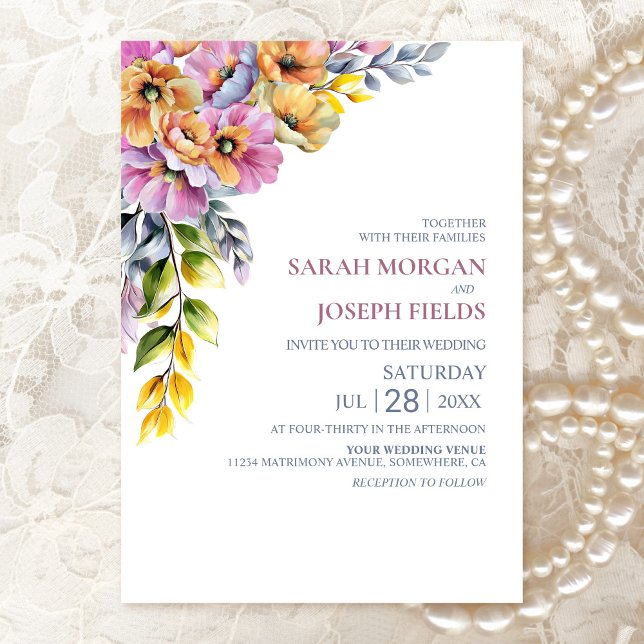 Invitation Mariage floral rose et orange vibre (Créateur téléchargé)