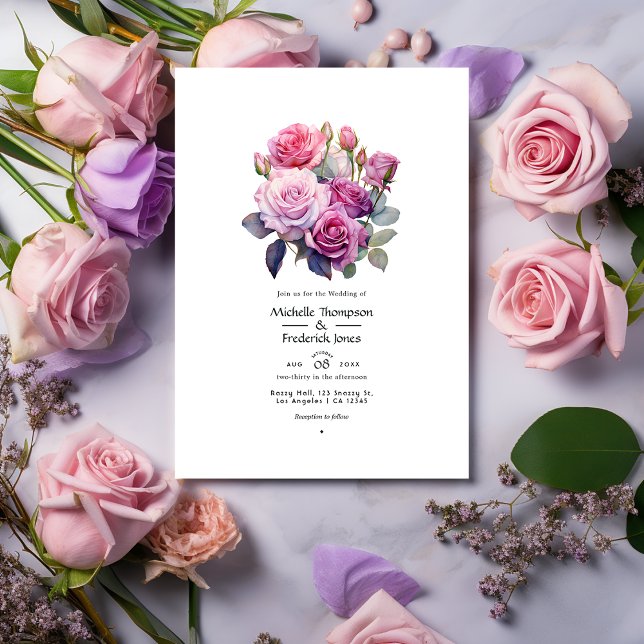 Invitation Mariage floral rose et violet (Créateur téléchargé)
