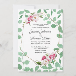 Invitation Mariage floral rose Eucalyptus romantique Cadre Or
