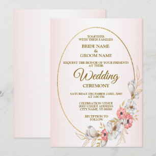 Invitation Mariage Floral Rose Géométrique Doré Abricot