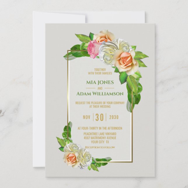 Invitation Mariage Floral Rose Gold Border (Devant)