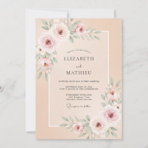 Invitation Mariage Floral Rose Gracieux Pêche