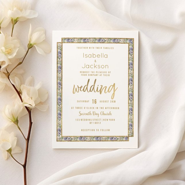 Invitation Mariage floral rose lavande d'or géométrique (Geometric gold lavender pink floral Wedding )