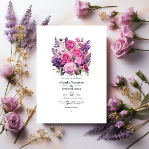 Invitation Mariage floral rose-lavande et presque-mauve