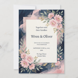 Invitation Mariage floral rose marine
