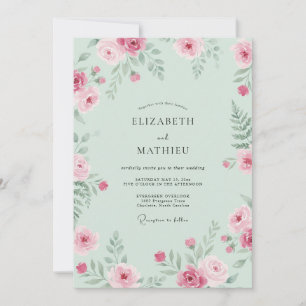 Invitation Mariage Floral Rose Menthe