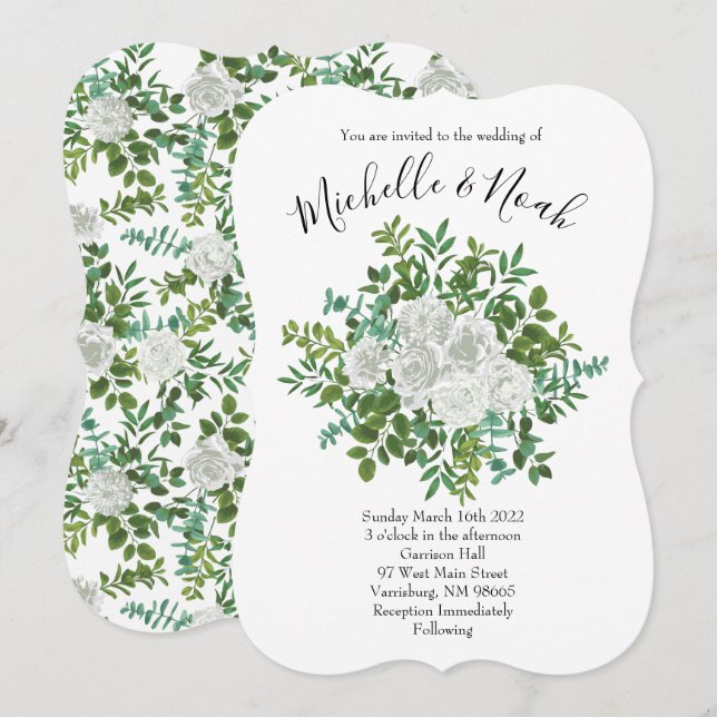 Invitation Mariage floral rose noire et blanche (Devant / Derrière)