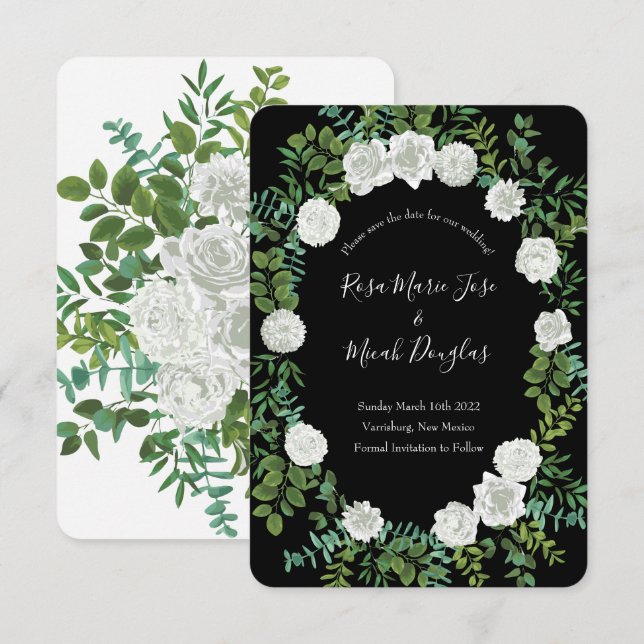 Invitation Mariage floral rose noire et blanche (Devant / Derrière)