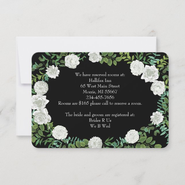 Invitation Mariage floral rose noire et blanche (Devant)