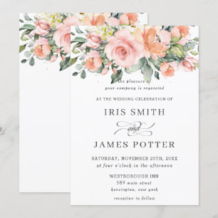 Invitation Mariage Floral rose Orange Chic Peach