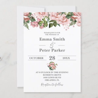Invitation Mariage floral rose pâle