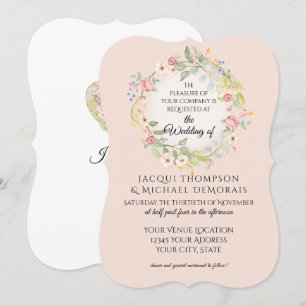 Invitation Mariage Floral Rose Pâle en Forme de Crochet
