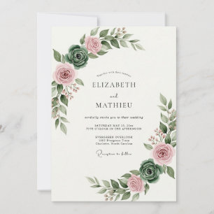 Invitation Mariage Floral Rose Pâle Impressionniste