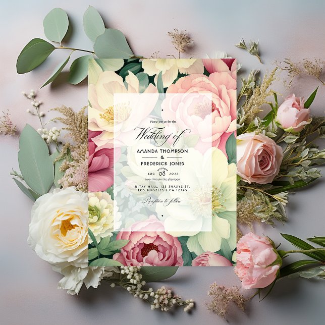 Invitation Mariage floral rose pâle, ivoire et vert gras (Créateur téléchargé)