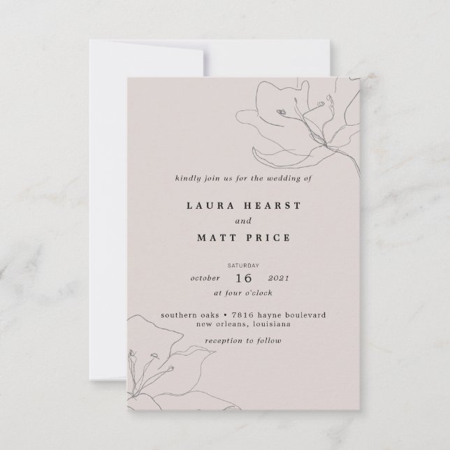 Invitation Mariage floral rose pâle moderne (Devant)