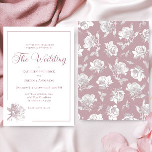 Invitation Mariage Floral Rose Pâle Romantique Blanc