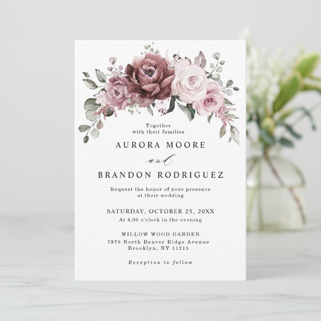 Invitation Mariage floral rose pâle Rose (Debout devant)