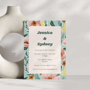 Invitation Mariage Floral Rose Pâle Sage Menthe Assez Joli