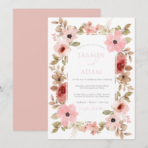 Invitation Mariage Floral Rose Poussiéreuse Moderne