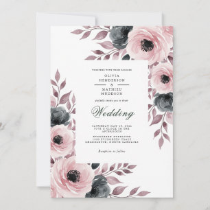 Invitation Mariage Floral Rose Poussiéreuse Moody