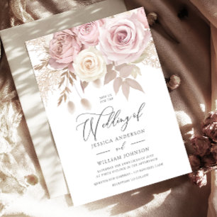 Invitation Mariage Floral Rose Poussiéreuse Tendance Moderne