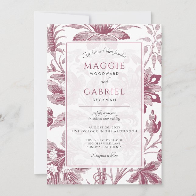 Invitation Mariage floral rose poussiéreux (Devant)