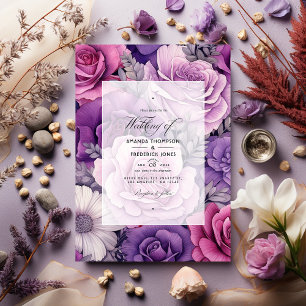 Invitation Mariage floral Rose Poussiéreux, Lavande et Argent