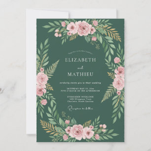 Invitation Mariage floral rose profond sauge