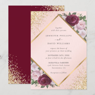 Invitation Mariage floral rose rose pâle géométrique de Bourg