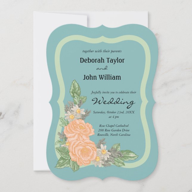 Invitation Mariage floral rose rose rose Budget (Devant)