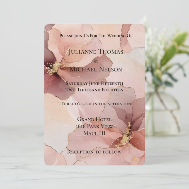 Invitation Mariage floral rose rose rose rose romantique (Debout devant)