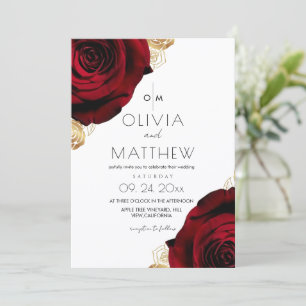 Invitation Mariage Floral Rose Rouge Romantique Moderne