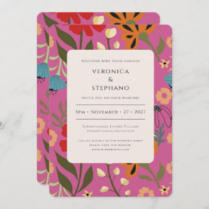 Invitation Mariage floral rose vif