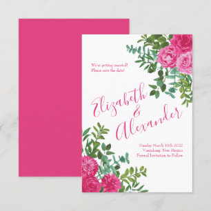 Invitation Mariage floral rose vif Enregistrer la date