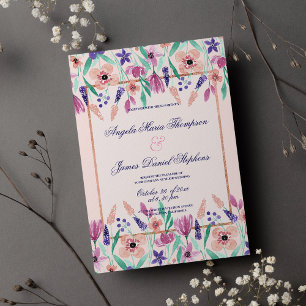 Invitation Mariage floral rose violet rose chic