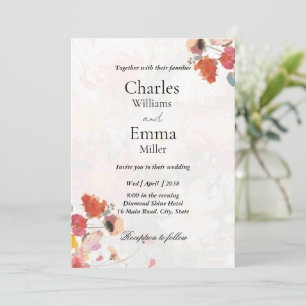 Invitation Mariage floral rouge boho et rose blush