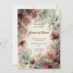 Invitation Mariage Floral Rouge Bourgeois