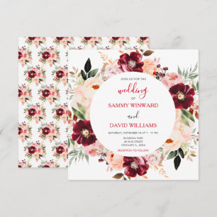 Invitation Mariage Floral Rouge Bourgogne et Rose Tendue