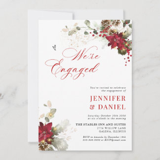 Invitation Mariage Floral Rouge de Noël Fiançailles Soirée
