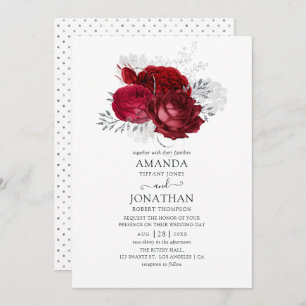 Invitation Mariage floral rouge et argent