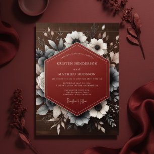 Invitation Mariage floral rouge foncé et lunatique